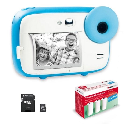 Agfa Photo Pack Realikids Instant CAM Blu + SD 32 GB + 3 rotoli extra di carta termica ATP3WH