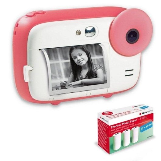 Cámara Instantánea Agfaphoto Realikids Instant Cam Flash 16 Filtres 3 Rouleaux Rose