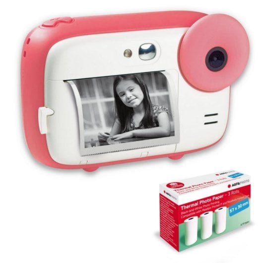 Agfa Photo Pack Realikids Instant CAM Rose + 3 Rouleaux de Papier Thermique Extra ATP3WH