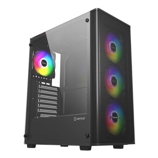 UNYkach Mir 100 Caja ATX Gaming Cristal Templado Lateral y 4 Ventiladores ARGB Negra