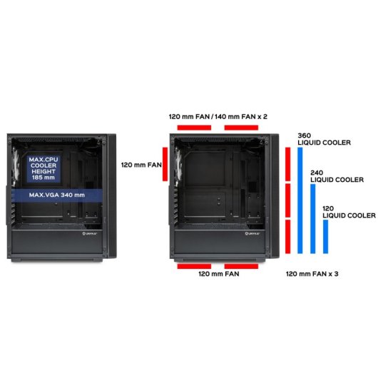 UNYkach Mir 100 Caja ATX Gaming Cristal Templado Lateral y 4 Ventiladores ARGB Negra