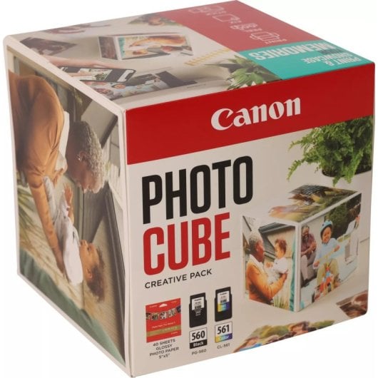 Canon Photo Cube Pack Cadre Magnétique + Encres PG-560/CL-561 + 40 Feuilles de Papier Photo Bleu