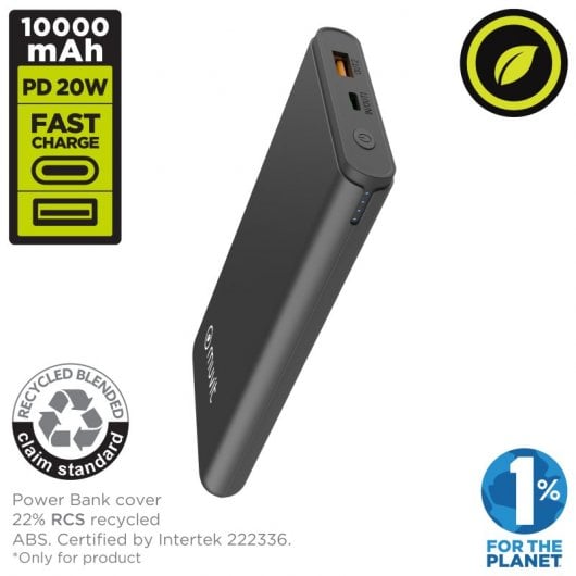 Muvit Powerbank 10000mAh 10W Sans Fil + Sortie USB- A + USB-C Noir