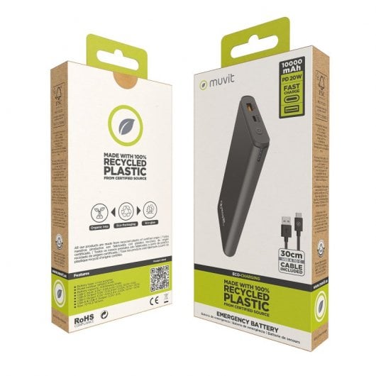 Muvit Powerbank 10000mAh 10W Sans Fil + Sortie USB- A + USB-C Noir