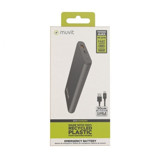 Muvit Powerbank 10000mAh 10W Sans Fil + Sortie USB- A + USB-C Noir