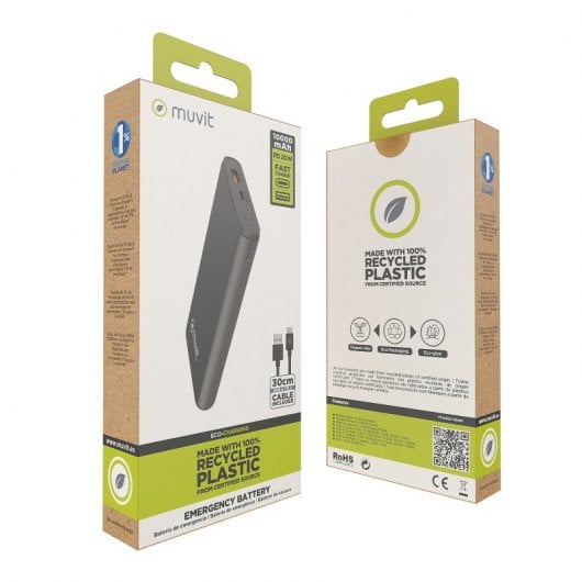Muvit Powerbank 10000mAh 10W Sans Fil + Sortie USB- A + USB-C Noir