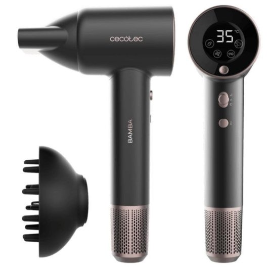 Secador de Cabelo Iónico Profissional Cecotec IoniCare RockStar AirSonic 1800W 2 Temperaturas 8 Velocidades com Difusor Tela Digital Castanho
