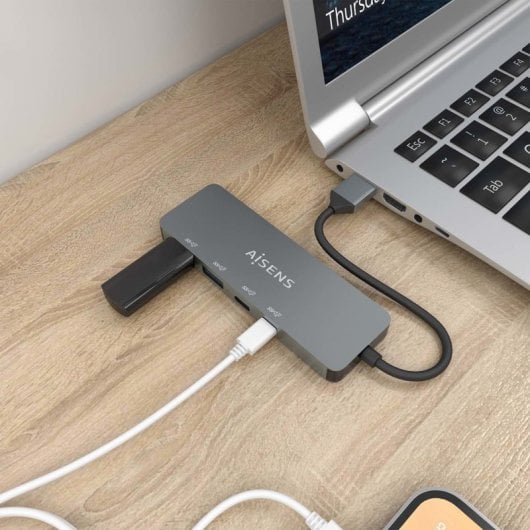 Aisens HUB USB 3.2 Gen2 10G USB-A a USB-A/M + 2xUSB-C/H + 2xUSB-A/H 15cm Gris