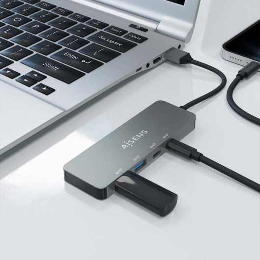 Aisens HUB USB 3.2 Gen2 10G USB-A a USB-A/M + 2xUSB-C/H + 2xUSB-A/H 15cm Gris
