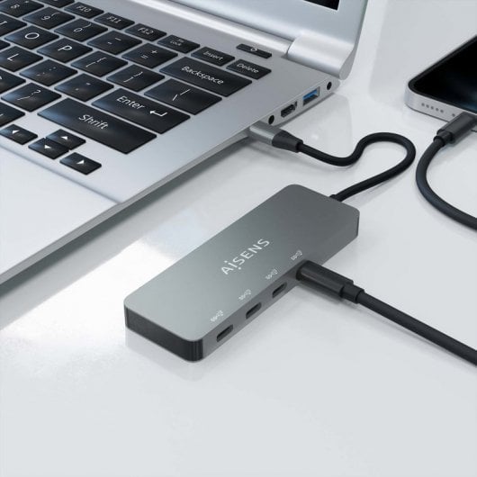 Aisens HUB USB 3.2 Gen2 10G USB-C + 4x USB-C/F 15cm Cinzento