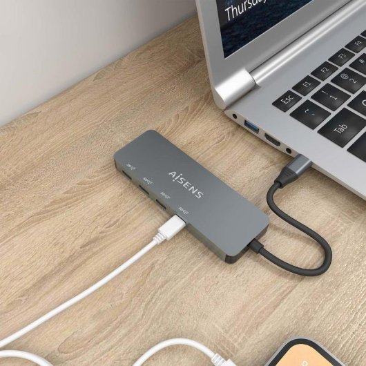 Hub USB Aisens 3.2 Gen2 10G 4 Ports USB-C 15cm Gris