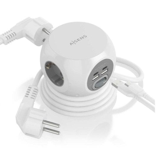 Steckdosenleiste Aisens ASPS-2A2C04-W 3 Steckplätze 2 USB-A 2 USB-C Schalter Kinderschutz