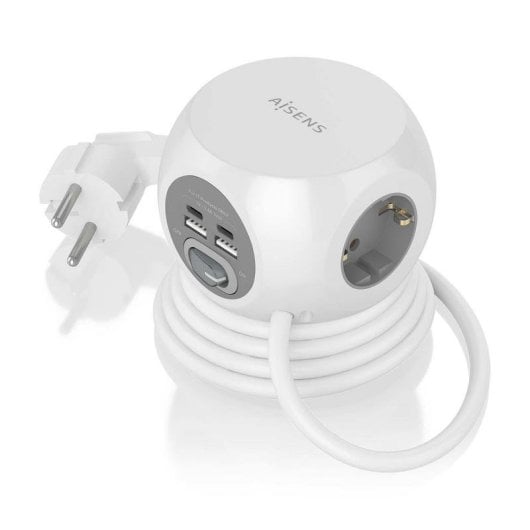 Steckdosenleiste Aisens ASPS-2A2C04-W 3 Steckplätze 2 USB-A 2 USB-C Schalter Kinderschutz