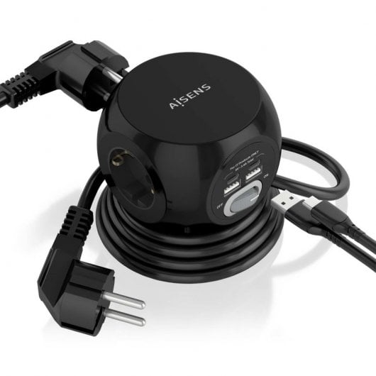 Aisens Regleta Sobremesa Multifuncion con 3 Tomas + 2xUSB-C/2xUSB-A 1.4m Negra