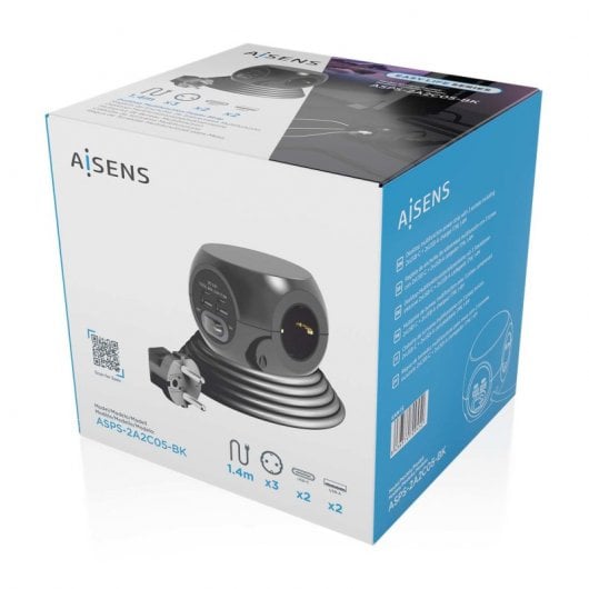 Aisens Regleta Sobremesa Multifuncion con 3 Tomas + 2xUSB-C/2xUSB-A 1.4m Negra