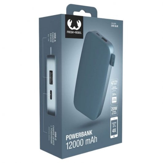 Fresh'n Rebel Powerbank 12000 mAh USB-C Carga Ultra Rápida 20W PD Dive Blue