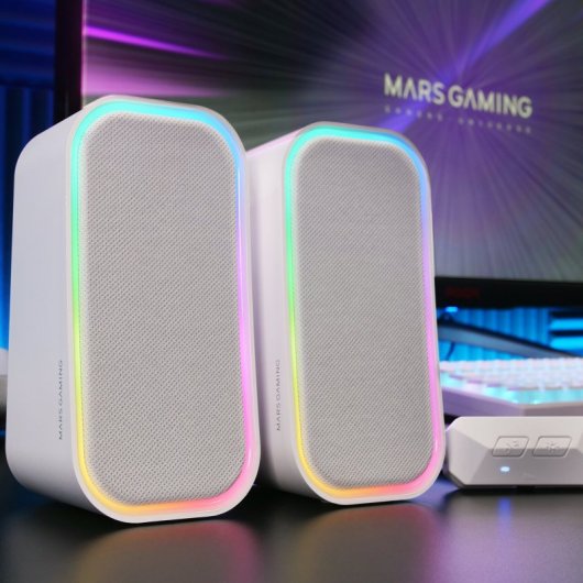 Mars Gaming MS-OM Altifalantes Gaming RGB 20W Bluetooth 5.3 com Controlador de Volume Brancos