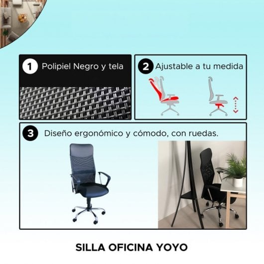 Well Home Mobiliario & Decoración Silla Oficina de Metal/Polipiel 62x70x110cm Negra