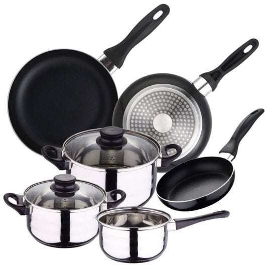 Well Home Batería de Cocina 5 Piezas + Set 3 Sartenes de Aluminio Prensado 16/20/24cm