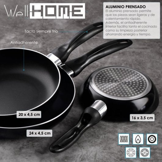 Well Home Cookware 5 Pezzi + Set 3 Pentole In Alluminio Stampato 16/20/24cm