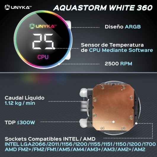 UNYKAch AquaStorm 360 RGB AIO Kit de Refrigeración Líquida Blanca