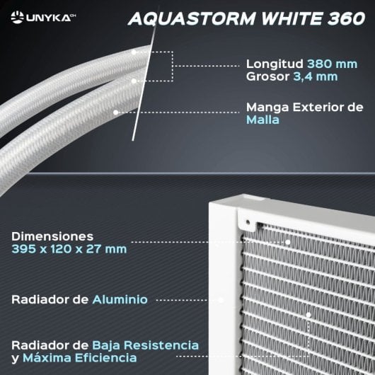 UNYKAch AquaStorm 360 RGB AIO Kit de Refrigeración Líquida Blanca