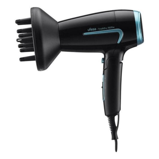 Asciugacapelli Ufesa 60305640 Da Viaggio Pieghevole 1600W con Accessori Nero Blu