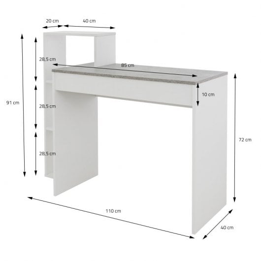 ML-Desing Escritorio con Estantes Mesa De Trabajo 110x72x40cm Blanco/Gris