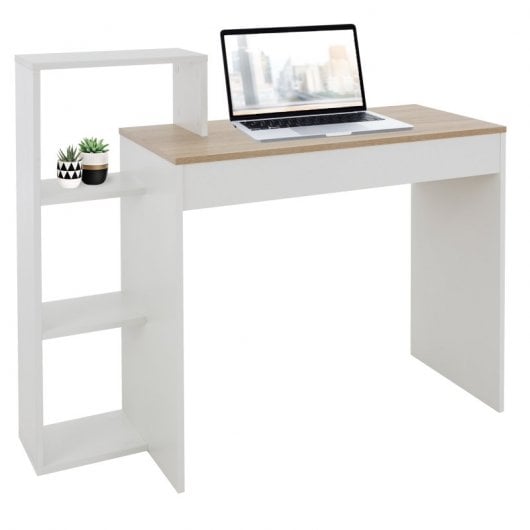 ML-Desing Escritorio con Estantes Mesa De Trabajo 110x72x40cm Blanco/Beige
