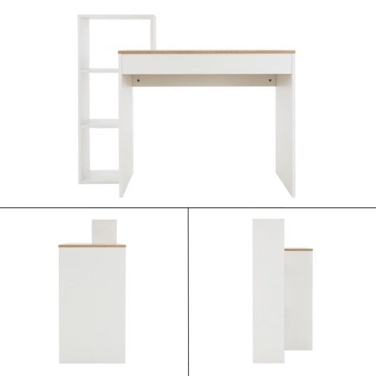 ML-Desing Escritorio con Estantes Mesa De Trabajo 110x72x40cm Blanco/Beige
