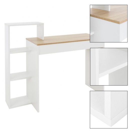 ML-Desing Escritorio con Estantes Mesa De Trabajo 110x72x40cm Blanco/Beige