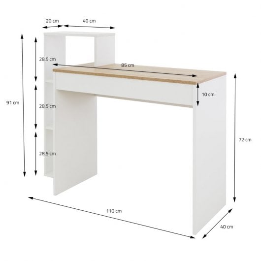 ML-Desing Escritorio con Estantes Mesa De Trabajo 110x72x40cm Blanco/Beige