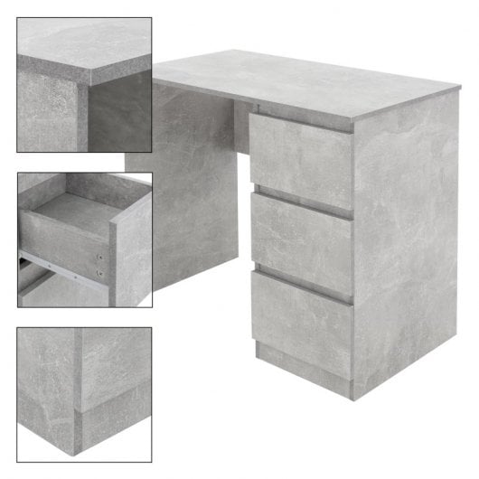 ML-Design Escritorio Con 3 Cajones 90x76x50cm Gris