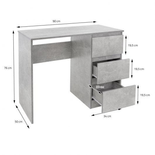 ML-Design Escritorio Con 3 Cajones 90x76x50cm Gris