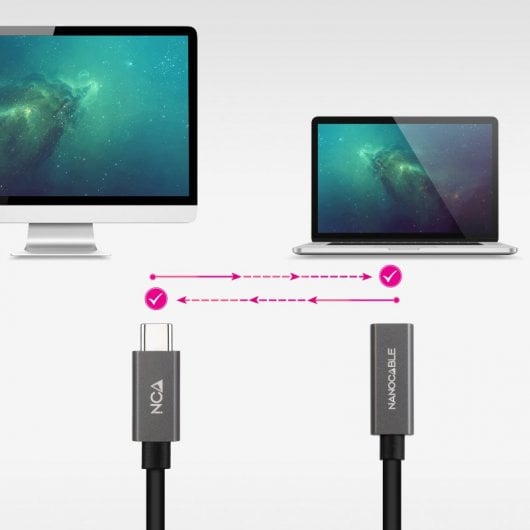 Nanocable Cable Prolongador USB-C 3.2 Gen2x2 Macho/Hembra 20Gbps 3A 4K/60Hz 2m Negro