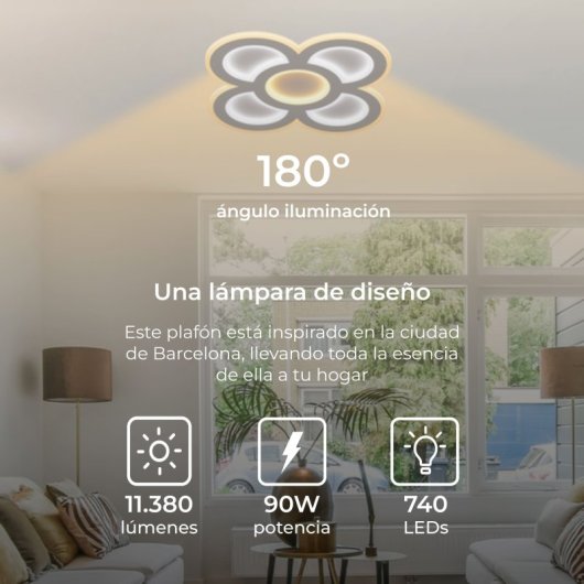Plafon Ksix Barcelona Smartled, CCT, 40 cm, 11.387 Lm, 90 W, Tuya Smart App com assistentes de voz branco