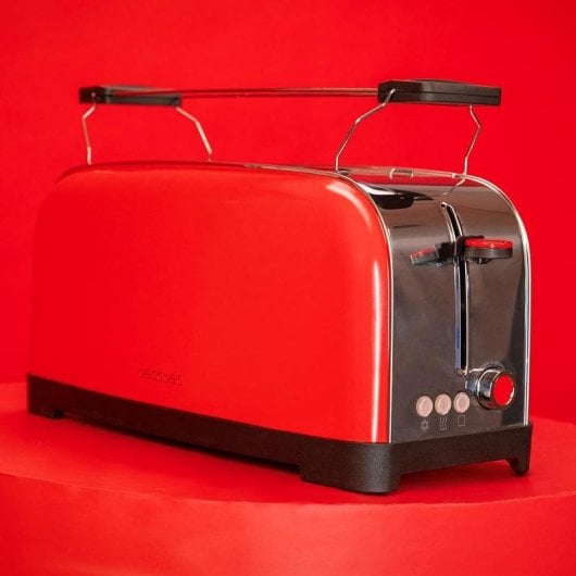 Cecotec Toastin' Time 1500 Red Tostadora 2 Rebanas Largas con Soporte para Panecillos 1500W Rojo