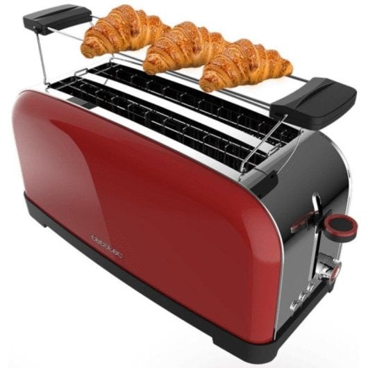 Cecotec Toastin' Time 1500 Red Tostadora 2 Rebanas Largas con Soporte para Panecillos 1500W Rojo