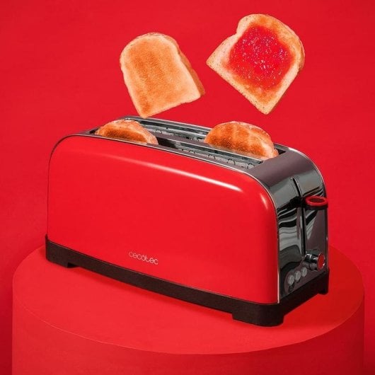 Cecotec Toastin' Time 1500 Red Tostadora 2 Rebanas Largas con Soporte para Panecillos 1500W Rojo