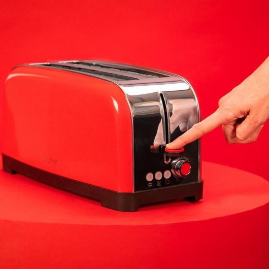 Cecotec Toastin' Time 1500 Red Tostadora 2 Rebanas Largas con Soporte para Panecillos 1500W Rojo