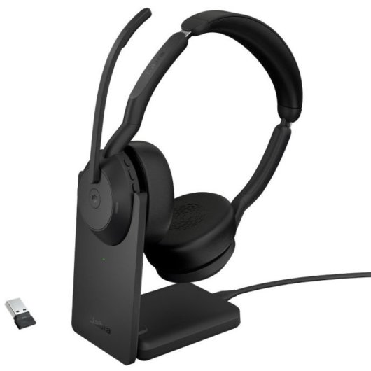 Jabra Evolve2 55 Casque sans fil et filaire pour centre d'appels avec base de chargement Noir