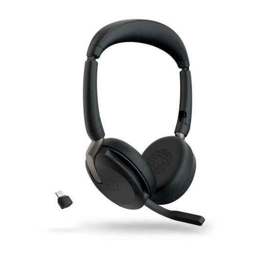 Auriculares Jabra Evolve2 65 Flex sem fios Bluetooth com Cancelamento de Ruído, microfone boom, dobrável, preto