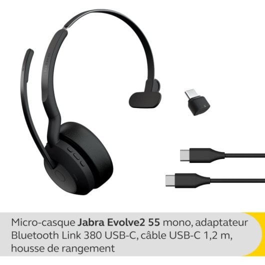 Jabra Evolve 2 55 Bluetooth-Headset für Büro/Callcenter, Schwarz (25599-889-899)