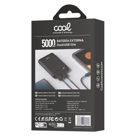 Cool Bateria Externa Power Bank 5000 mAh Display 10W Preta