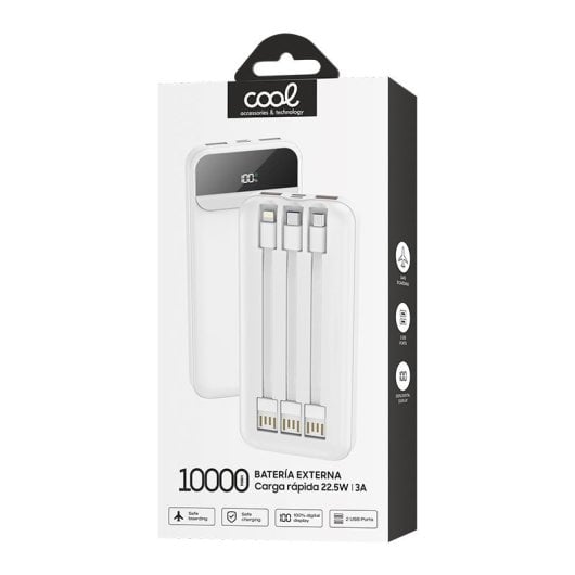 Cool Power Bank 10.000 mAh Carga Rápida 22.5W 3 Cabos Branco