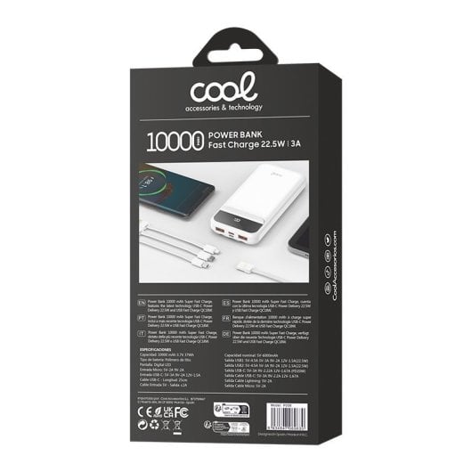 Cool Power Bank 10.000 mAh Ricarica rapida 22,5 W 3 cavi Bianco