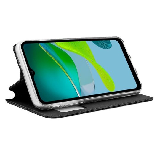 Étui à rabat noir lisse et cool pour Motorola Moto E13