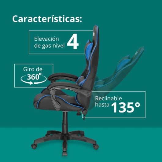 Kubo Silla Gaming  Ergonómica con Reposacabezas Negro/Azul