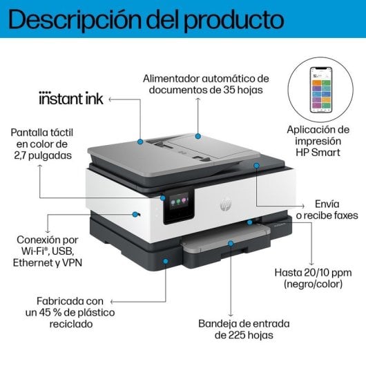 HP OfficeJet Pro Stampante multifunzione HP 8132e, Colore, Stampante per Casa, Stampa, copia, scansione, fax, idonea a HP Instant Ink; alimentatore automatico di documenti; touchscreen; Modalità silenziosa; Stampa tramite VPN con HP+