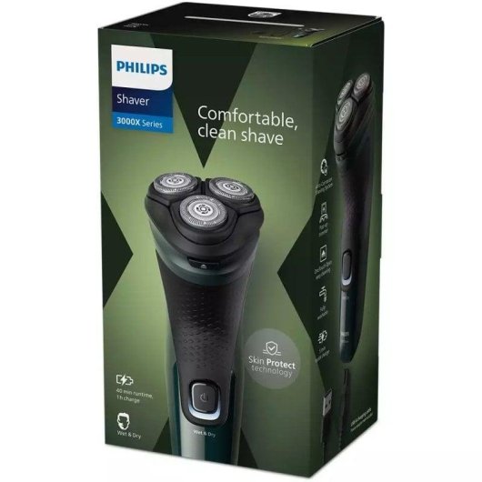 Rasoio Elettrico Viso Philips Shaver 3000X Series X3002/00 Senza Filo 40min Funzionamento a Umido 3 Testine Rifinitore